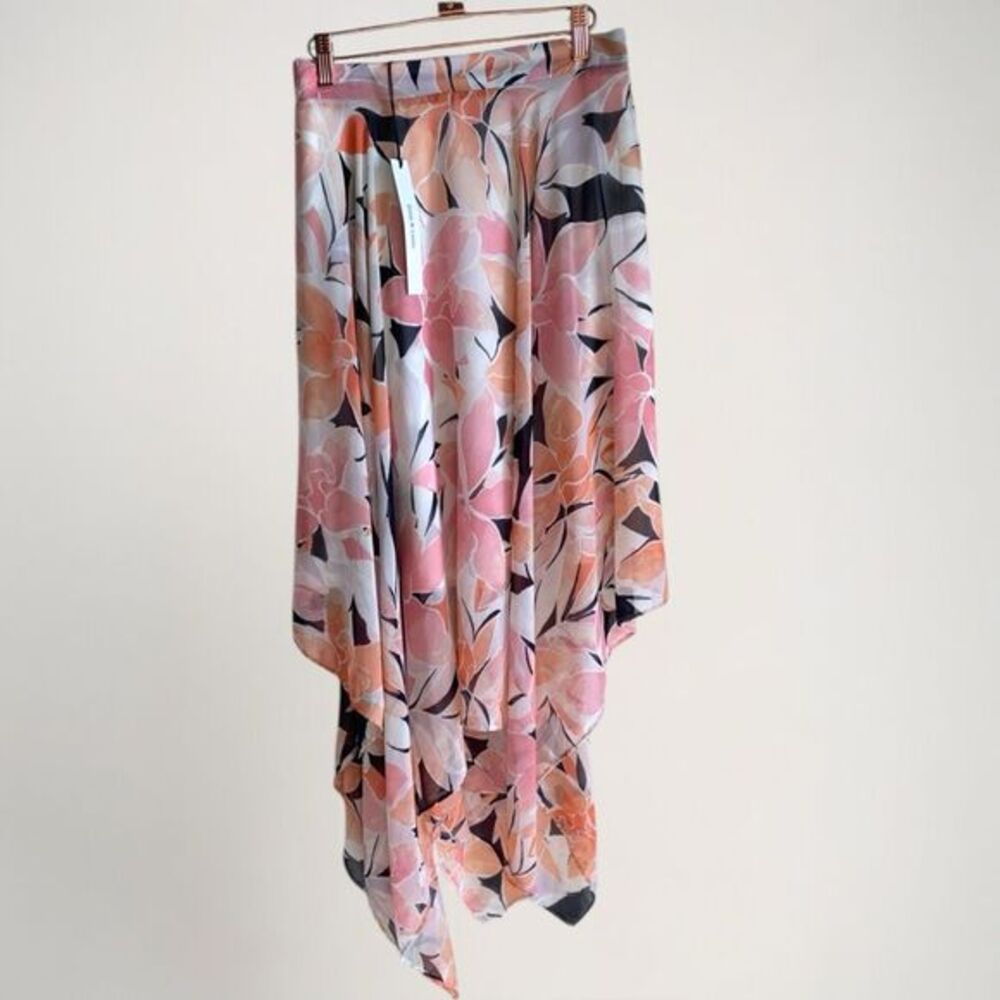 NWT Zoey & Leelo Asymmetrical Maxi Skirt Size XL Floral Chiffon Cottage Romantic